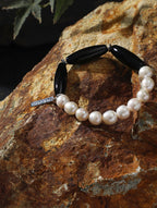 SHADOW WAVE Black Agate & Pearl Bracelet — SITU mineral jewelry detail