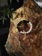 SHADOW WAVE Black Agate & Pearl Bracelet — SITU mineral jewelry detail