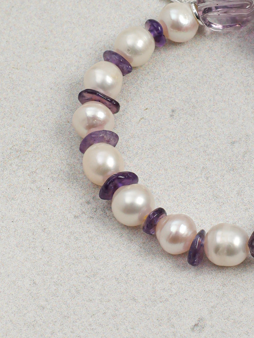 VIOLET DUST Amethyst & Pearl Bracelet — SITU mineral jewelry detail