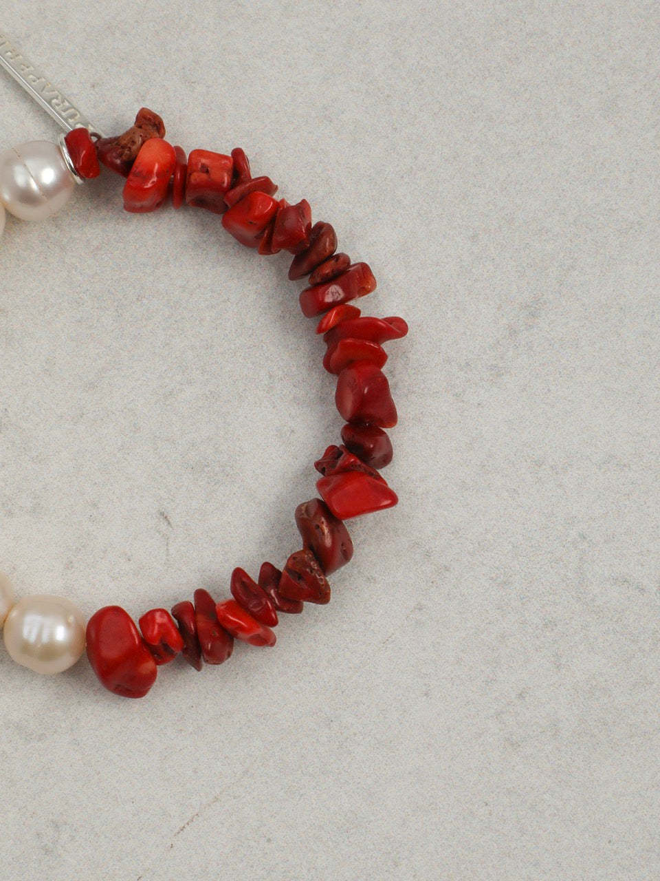 CRIMSON TIDE Pearl & Coral Chip Bracelet — SITU mineral jewelry detail