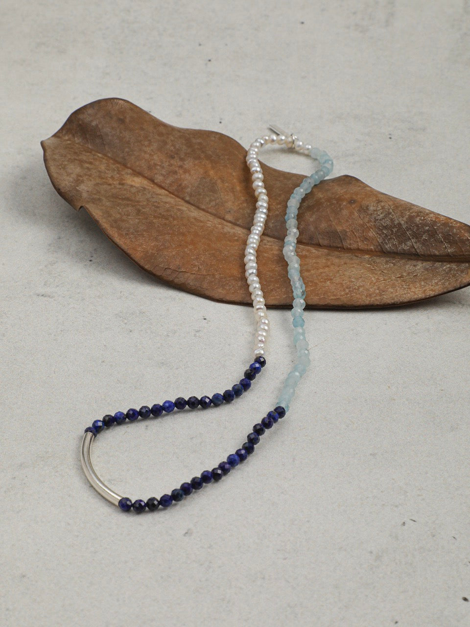 CYAN ECHO Aquamarine & Lapis Triple-Wrap Bracelet — SITU mineral jewelry detail