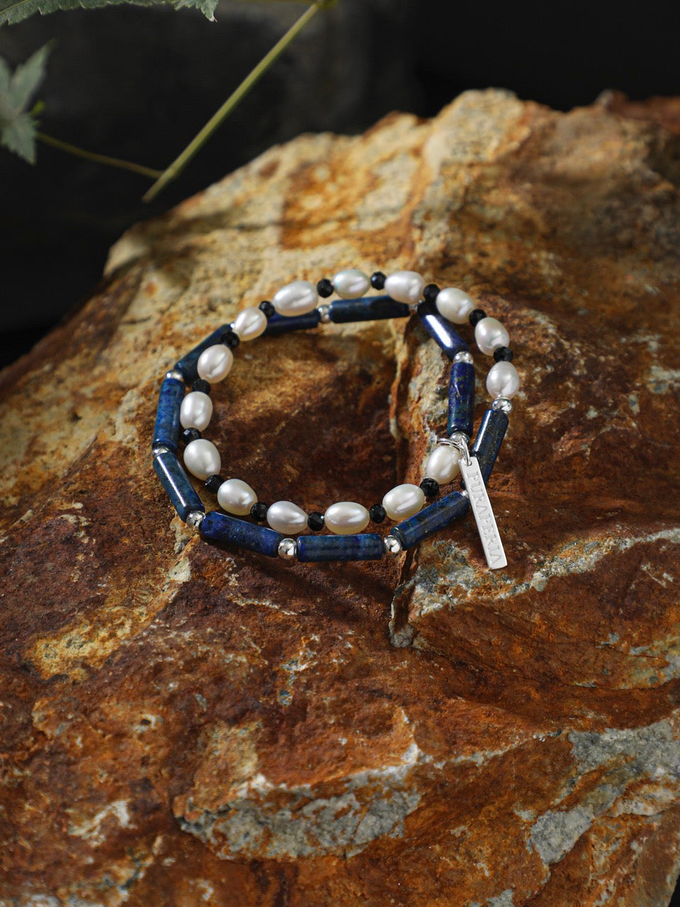 DEEP SURGE Lapis & Pearl Double-Wrap Bracelet — SITU mineral jewelry detail