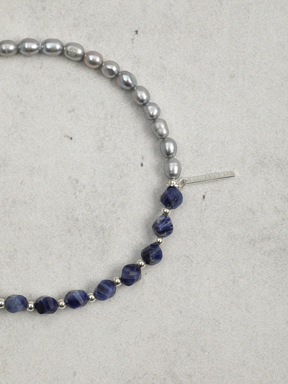 GREY RIPPLE Sodalite & Pearl Double-Wrap Bracelet — SITU mineral jewelry detail