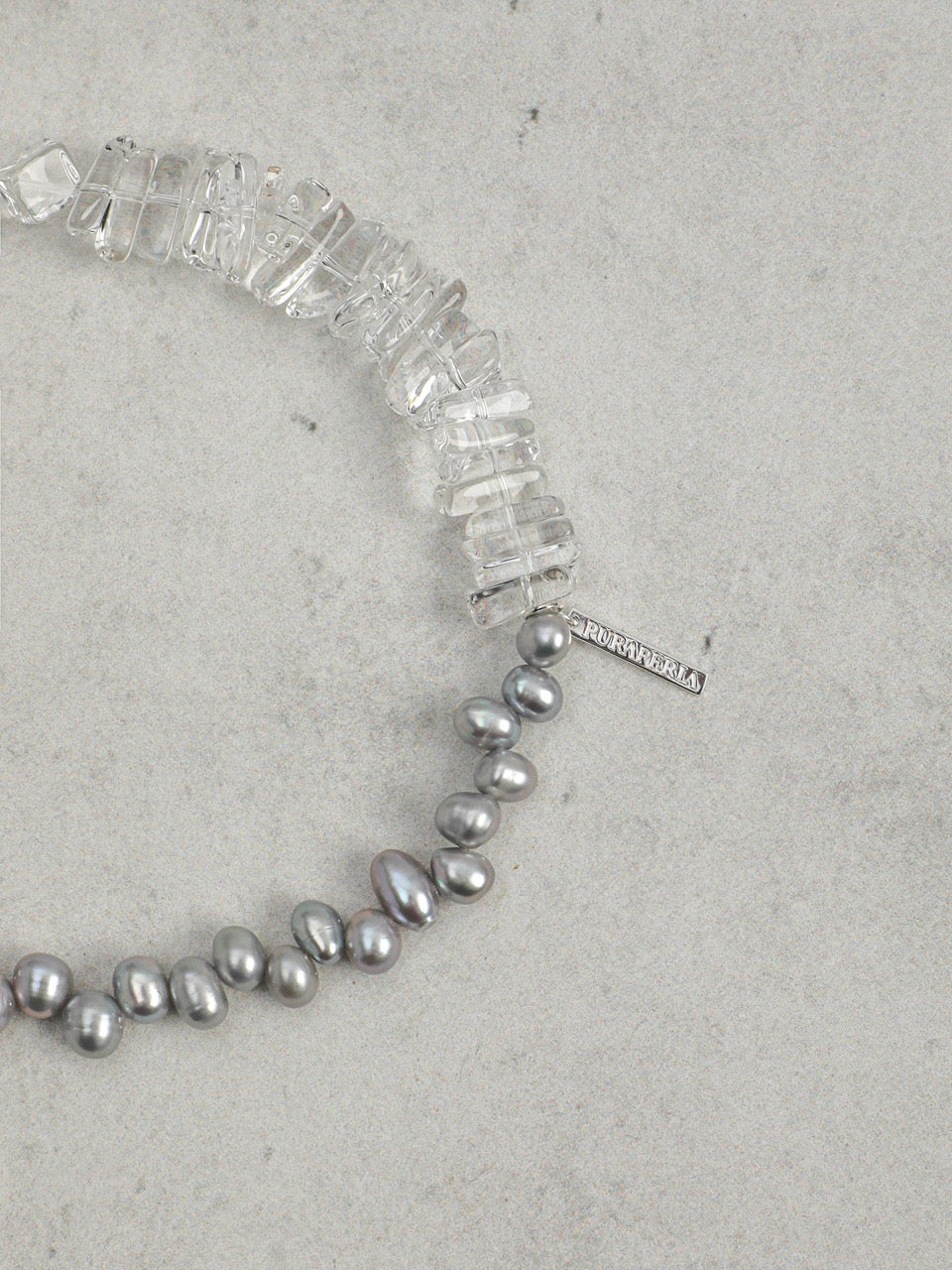 OPTIC GREY Grey Pearl & Clear Quartz Bracelet — SITU mineral jewelry detail