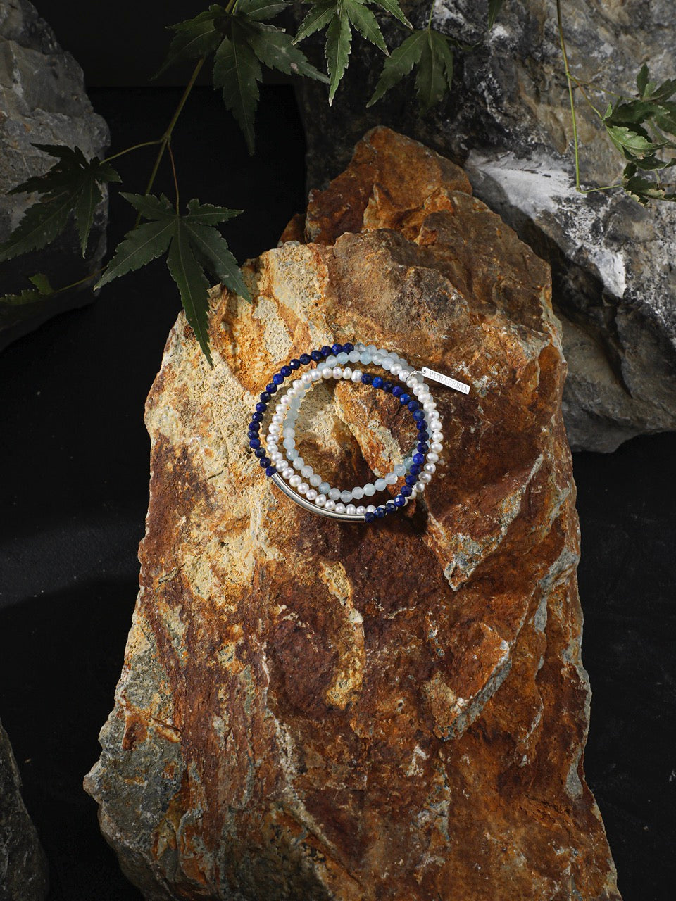 CYAN ECHO Aquamarine & Lapis Triple-Wrap Bracelet — SITU mineral jewelry detail