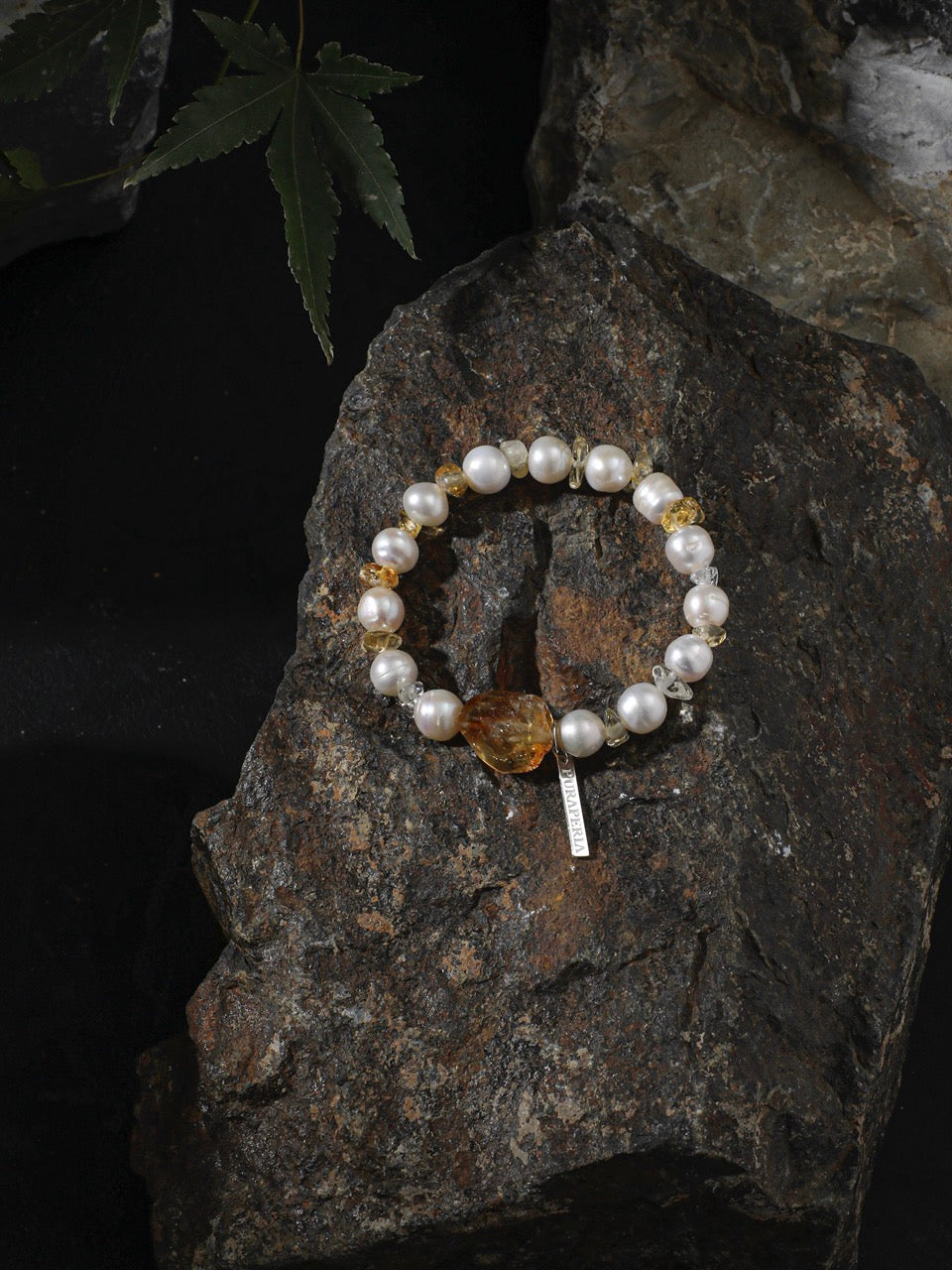AMBER SCAR Citrine & Pearl Bracelet — SITU mineral jewelry detail