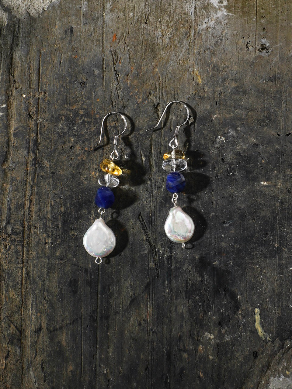AQUEOUS NEBULA Baroque Pearl & Sodalite Earrings — SITU mineral jewelry detail