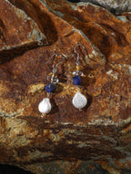 AQUEOUS NEBULA Baroque Pearl & Sodalite Earrings — SITU mineral jewelry detail