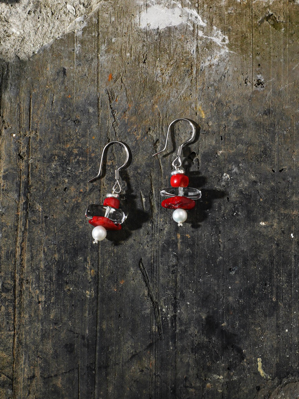 CRIMSON CRAG Red Fragment & Crystal Tooth Earrings — SITU mineral jewelry detail