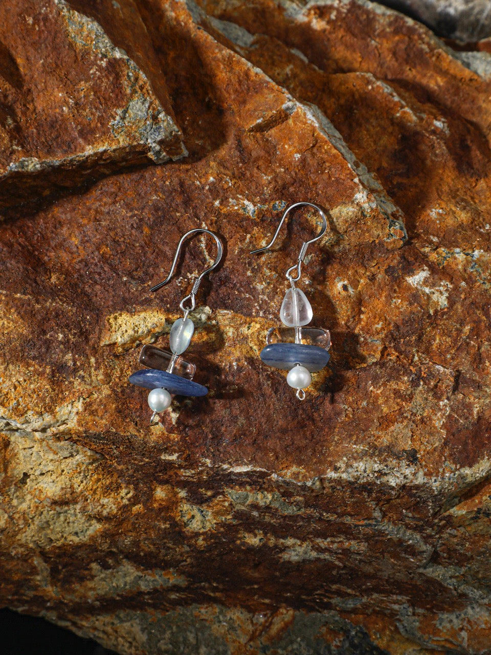 AZURE TIDAL Aquamarine & Kyanite Earrings — SITU mineral jewelry detail