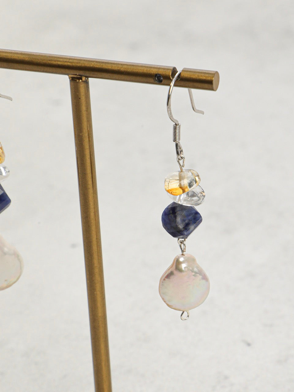 AQUEOUS NEBULA Baroque Pearl & Sodalite Earrings — SITU mineral jewelry detail