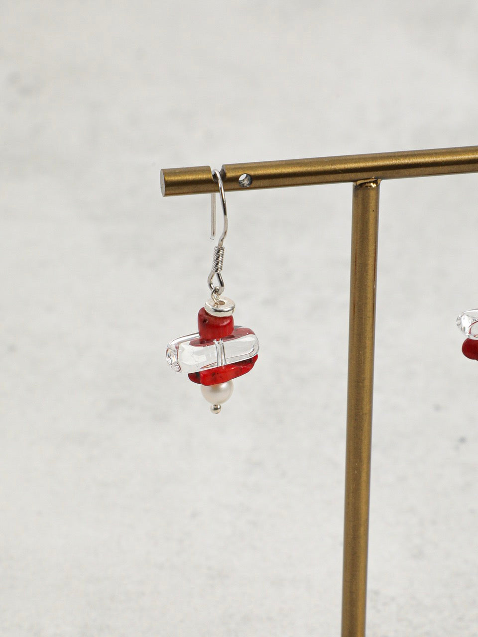 CRIMSON CRAG Red Fragment & Crystal Tooth Earrings — SITU mineral jewelry detail