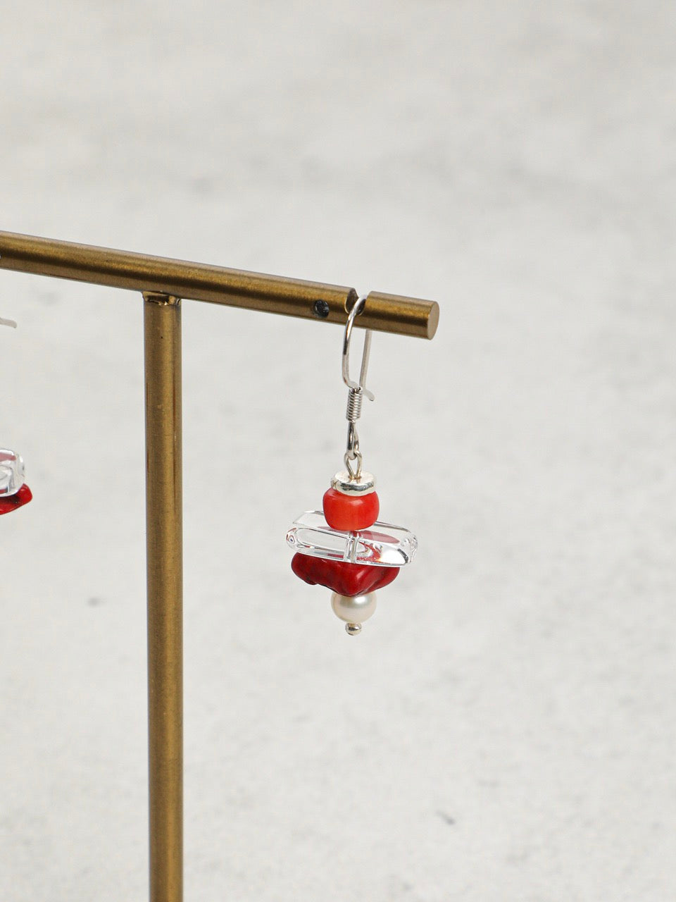 CRIMSON CRAG Red Fragment & Crystal Tooth Earrings — SITU mineral jewelry detail