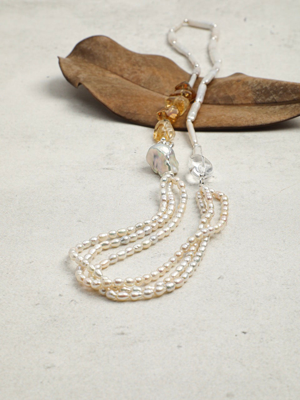 PALE WILD Baroque Pearl & Citrine Necklace — SITU mineral jewelry detail
