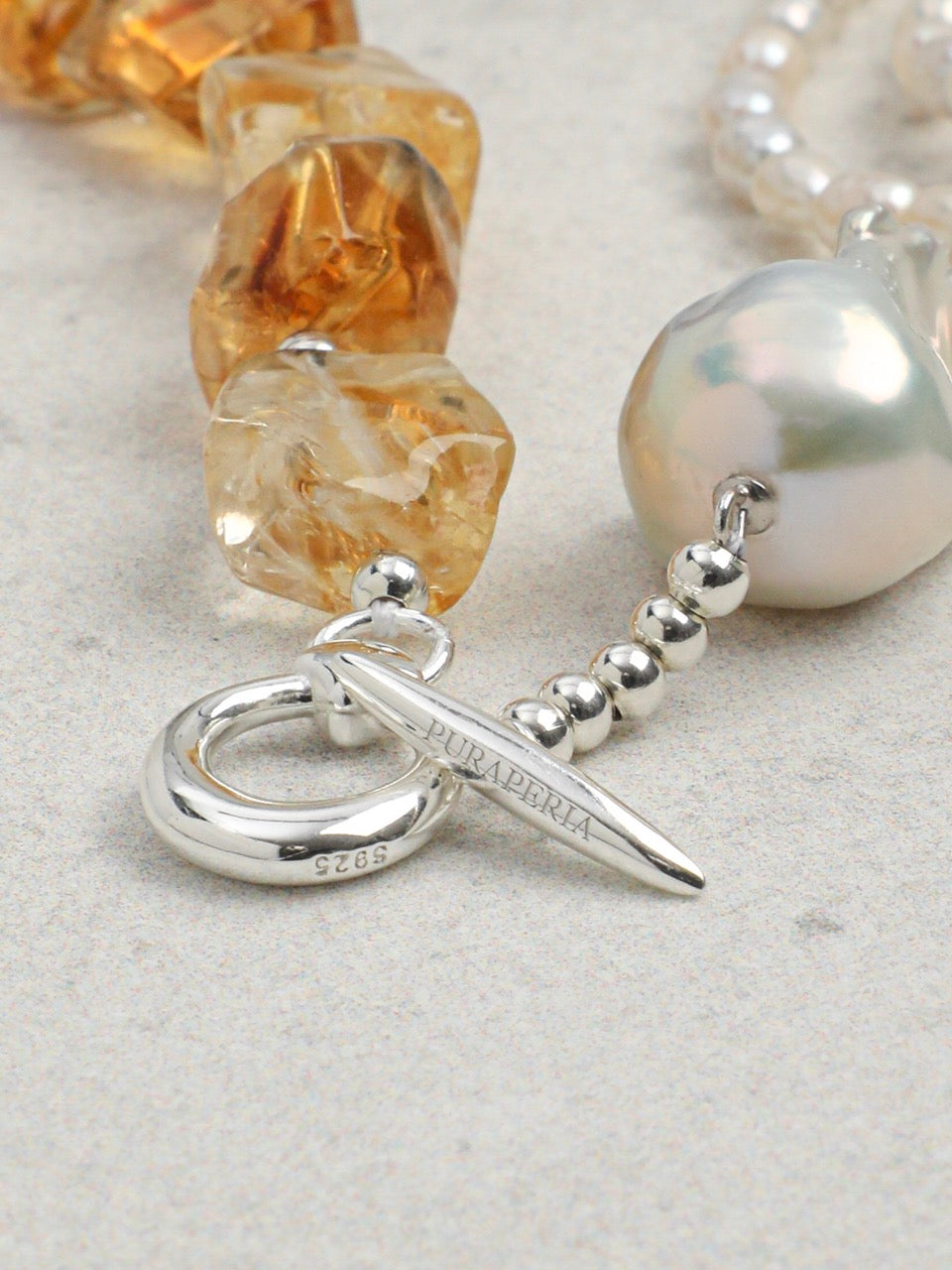 PALE WILD Baroque Pearl & Citrine Necklace — SITU mineral jewelry detail