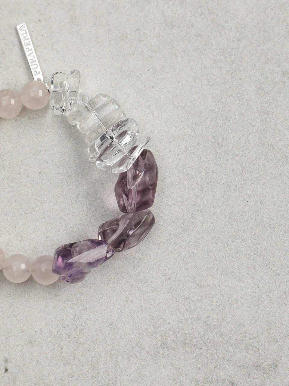 VIOLET FIRE Amethyst & Rose Quartz Bracelet — SITU mineral jewelry detail