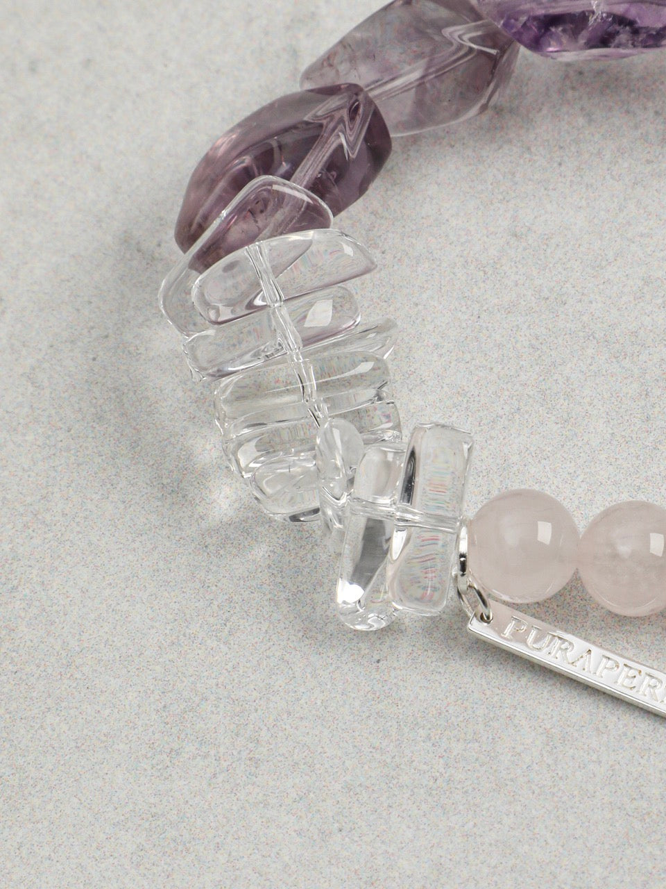 VIOLET FIRE Amethyst & Rose Quartz Bracelet — SITU mineral jewelry detail