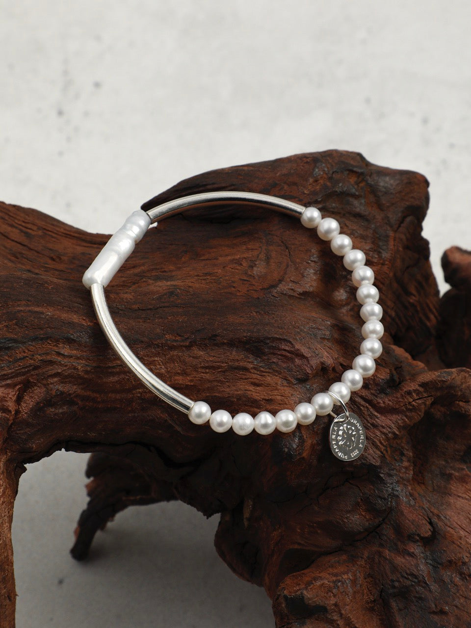LUNAR CIRCLE Pearl & Silver Tube Bracelet — SITU mineral jewelry detail