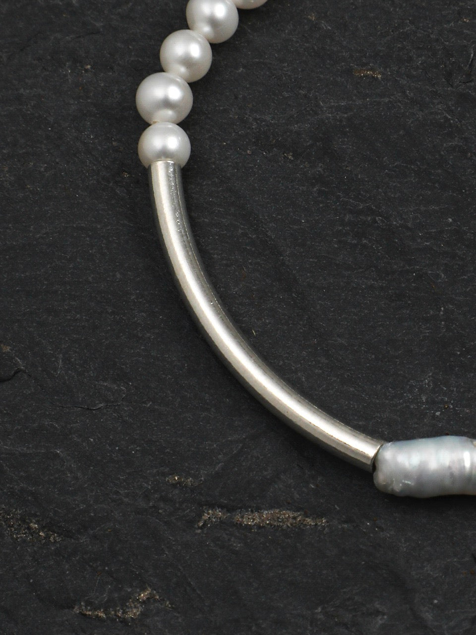 LUNAR CIRCLE Pearl & Silver Tube Bracelet — SITU mineral jewelry detail