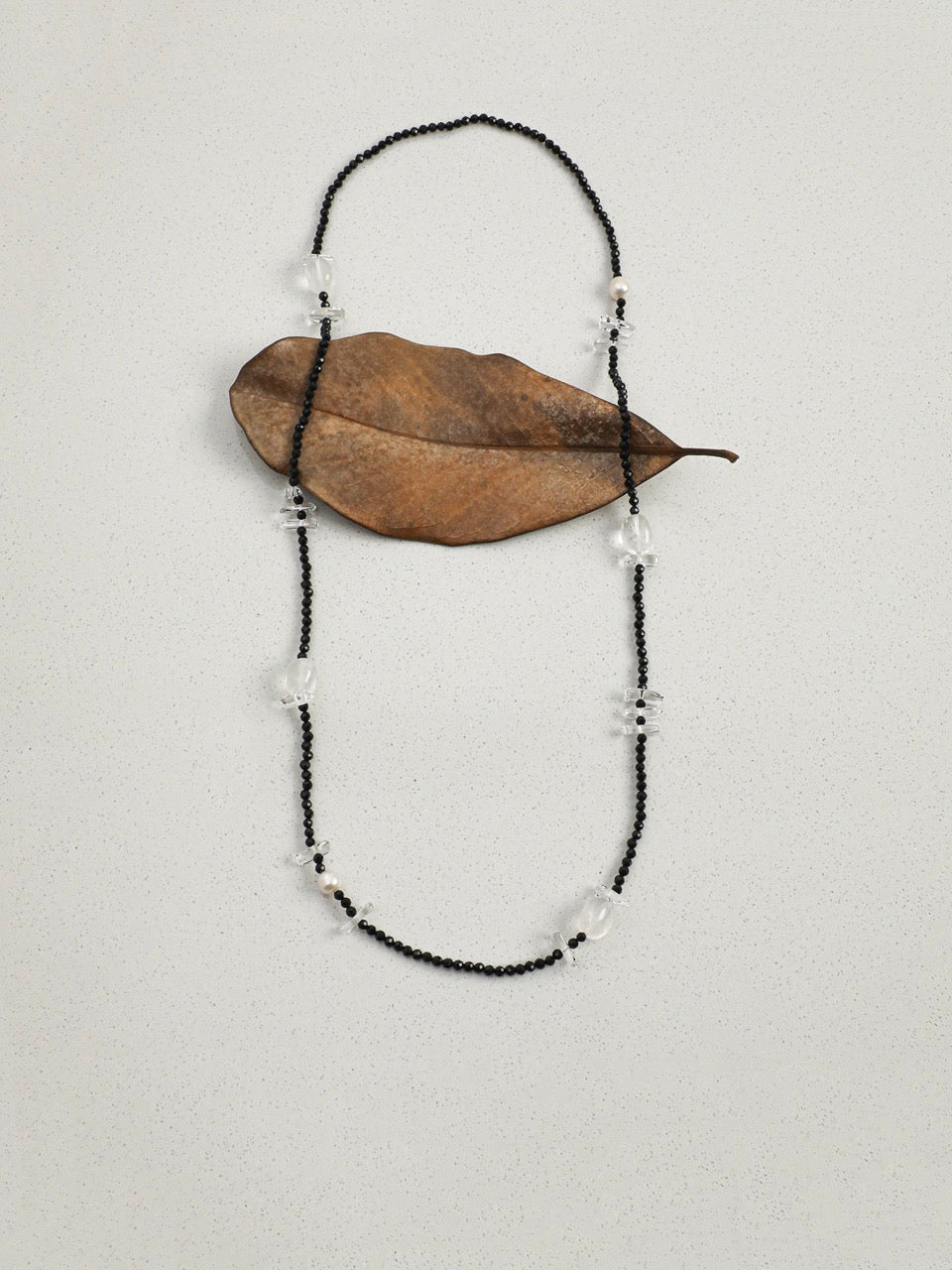 INKED LUSTER Clear Quartz & Tourmaline Long Necklace — SITU mineral jewelry detail