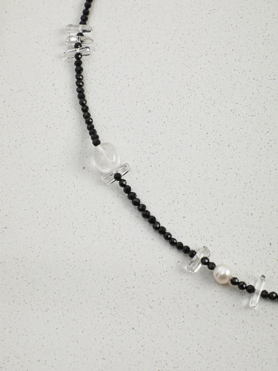 INKED LUSTER Clear Quartz & Tourmaline Long Necklace — SITU mineral jewelry detail