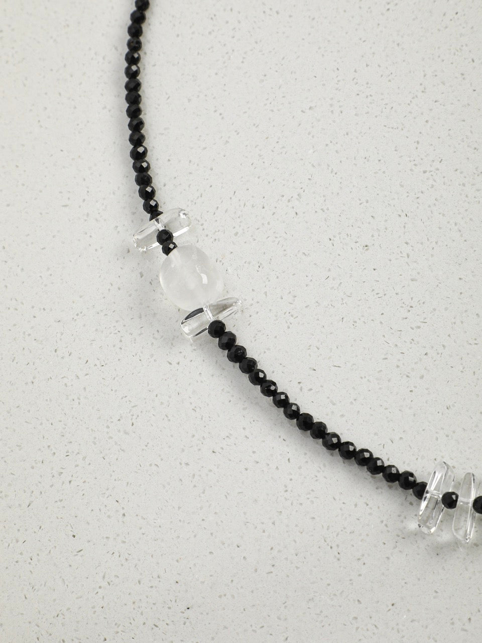 INKED LUSTER Clear Quartz & Tourmaline Long Necklace — SITU mineral jewelry detail
