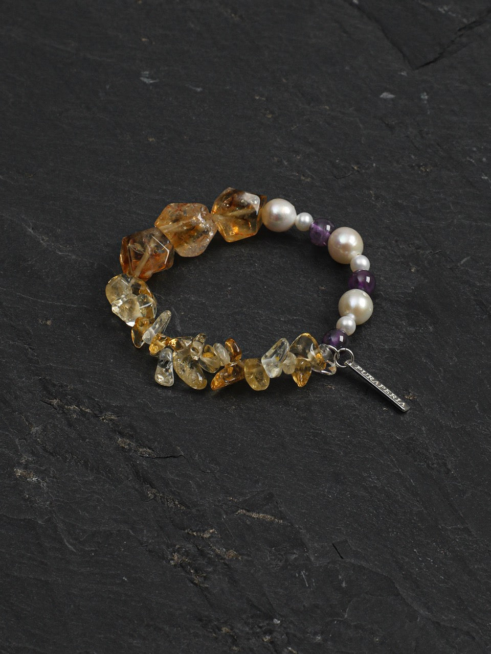GOLDEN AMARANTH Citrine & Amethyst Bracelet — SITU mineral jewelry detail