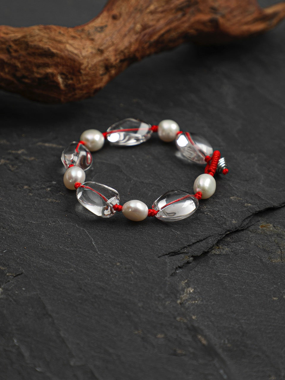 RED LATITUDE Clear Quartz & Pearl Bracelet — SITU mineral jewelry detail