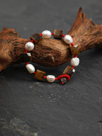 AMBER AXIS Tiger's Eye & Pearl Bracelet — SITU mineral jewelry detail