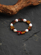 AMBER AXIS Tiger's Eye & Pearl Bracelet — SITU mineral jewelry detail