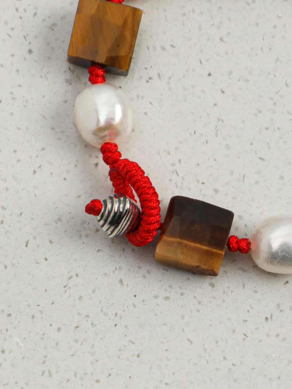 AMBER AXIS Tiger's Eye & Pearl Bracelet — SITU mineral jewelry detail
