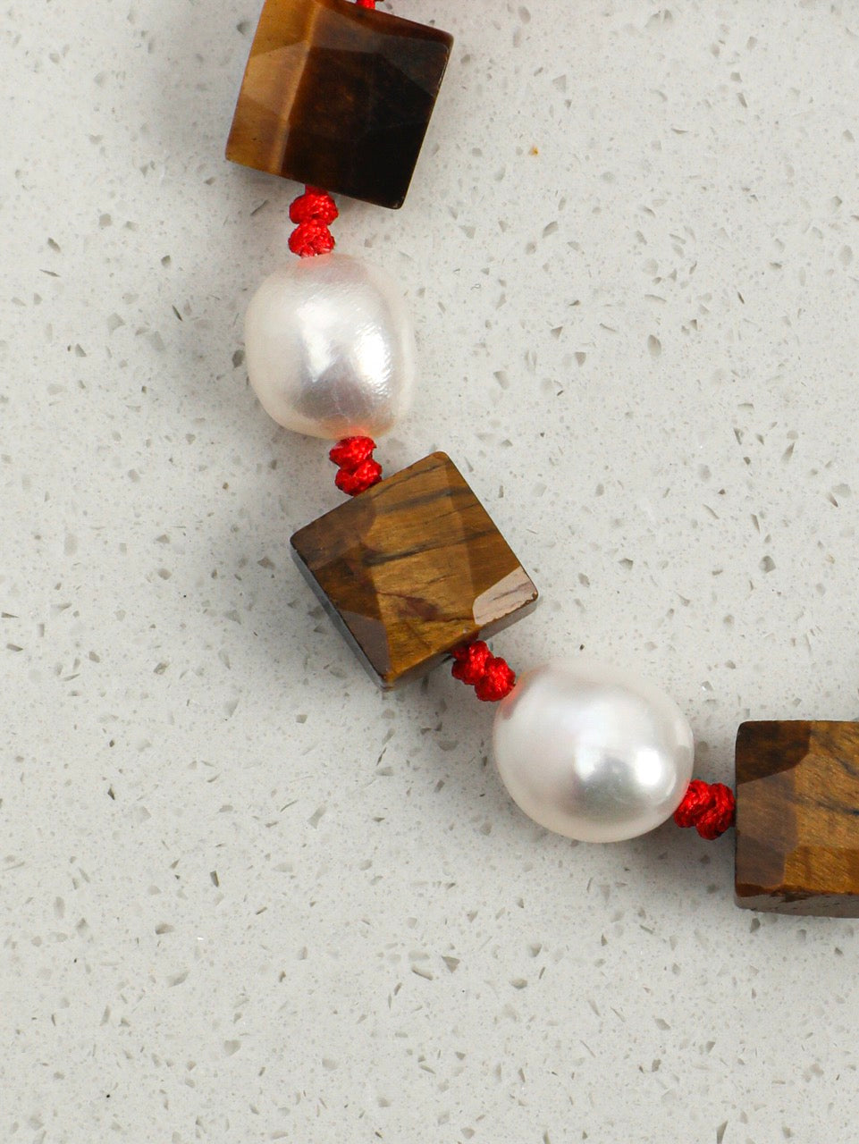 AMBER AXIS Tiger's Eye & Pearl Bracelet — SITU mineral jewelry detail