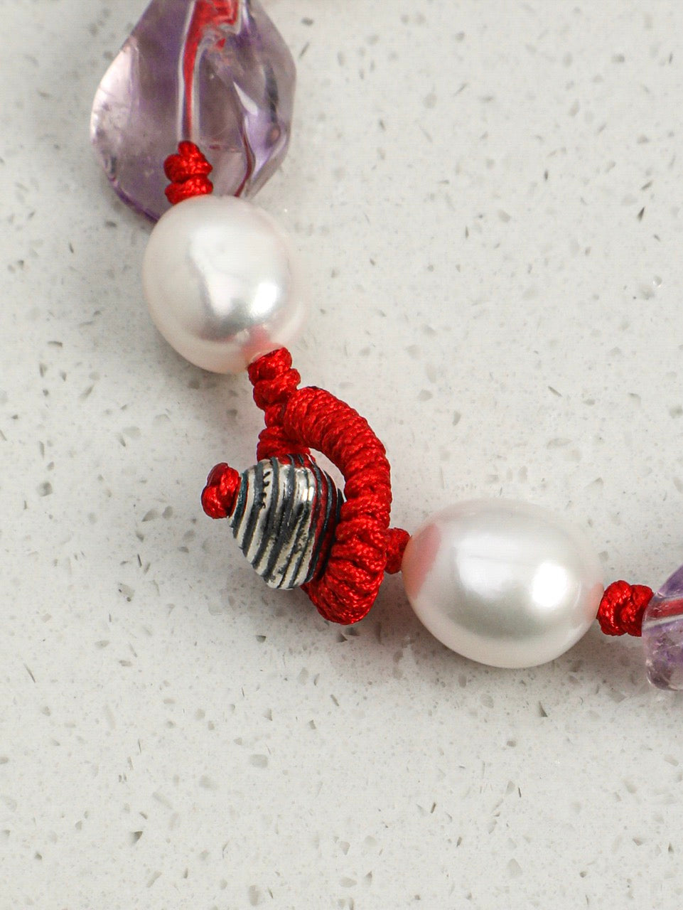 VIOLET RAY Amethyst & Pearl Bracelet — SITU mineral jewelry detail