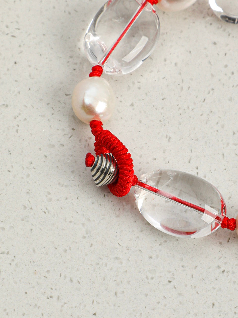 RED LATITUDE Clear Quartz & Pearl Bracelet — SITU mineral jewelry detail