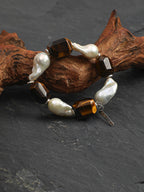 AMBER MATRIX Tiger's Eye & Baroque Pearl Bracelet — SITU mineral jewelry detail
