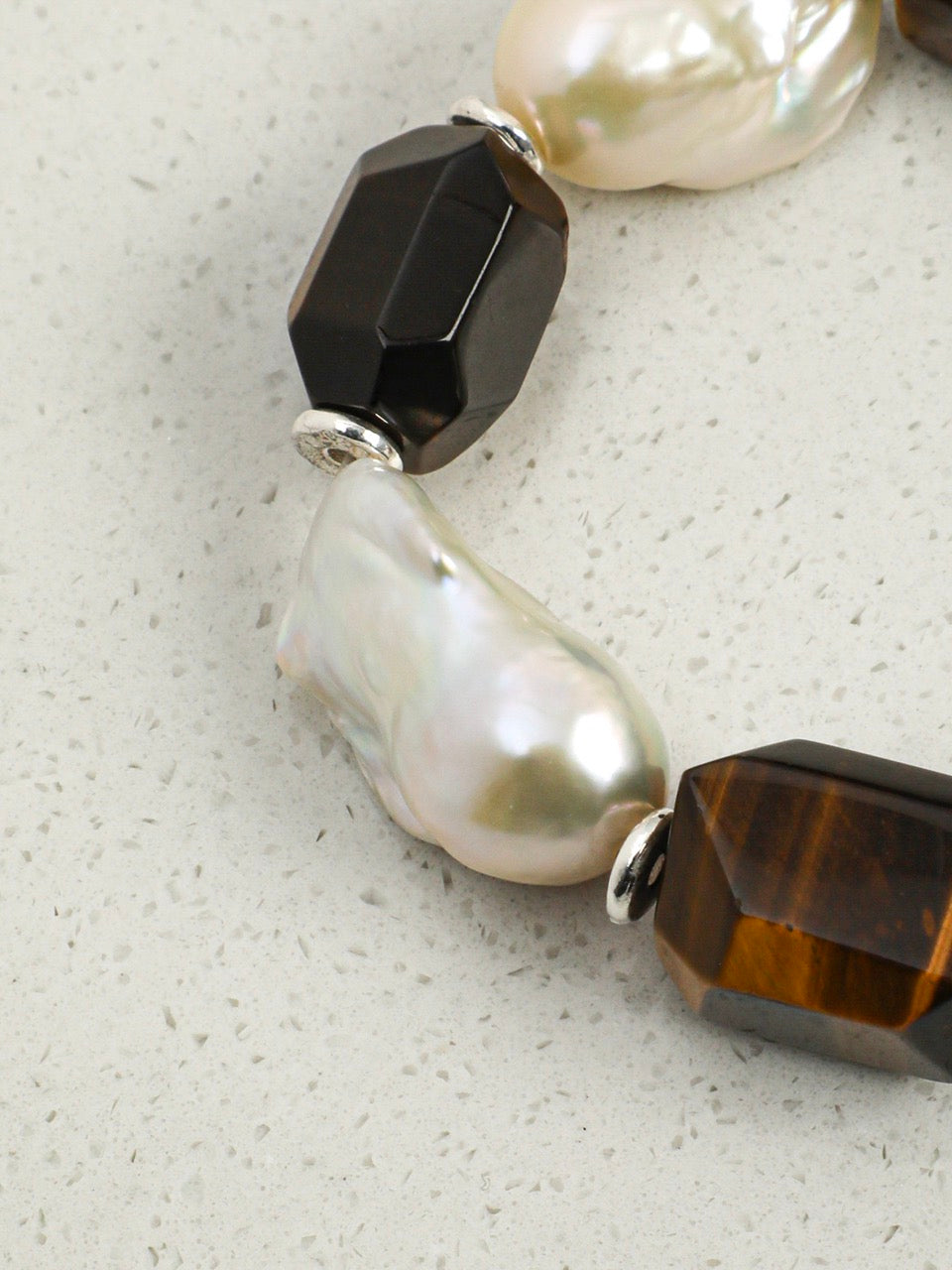 AMBER MATRIX Tiger's Eye & Baroque Pearl Bracelet — SITU mineral jewelry detail