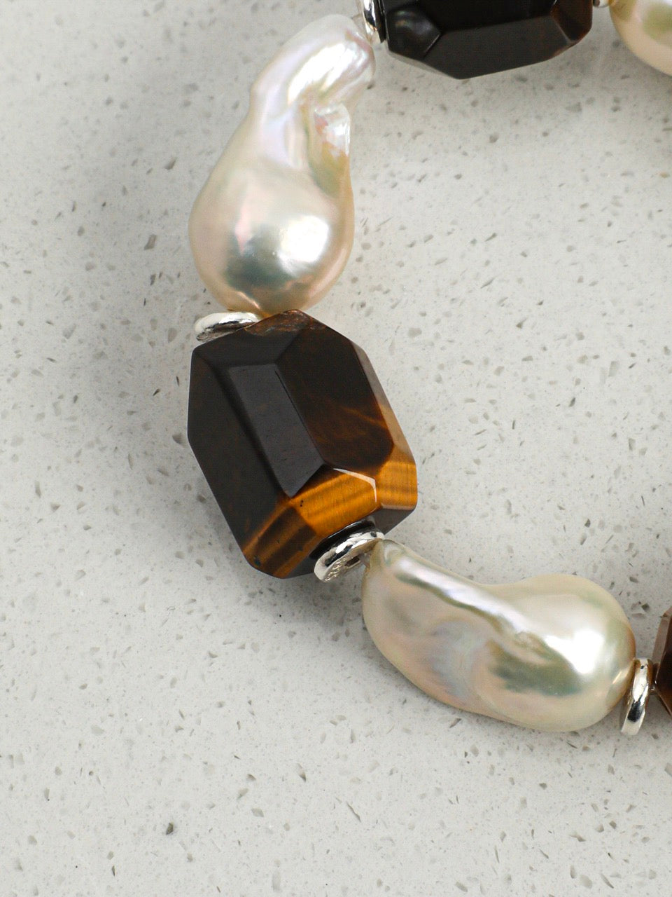 AMBER MATRIX Tiger's Eye & Baroque Pearl Bracelet — SITU mineral jewelry detail