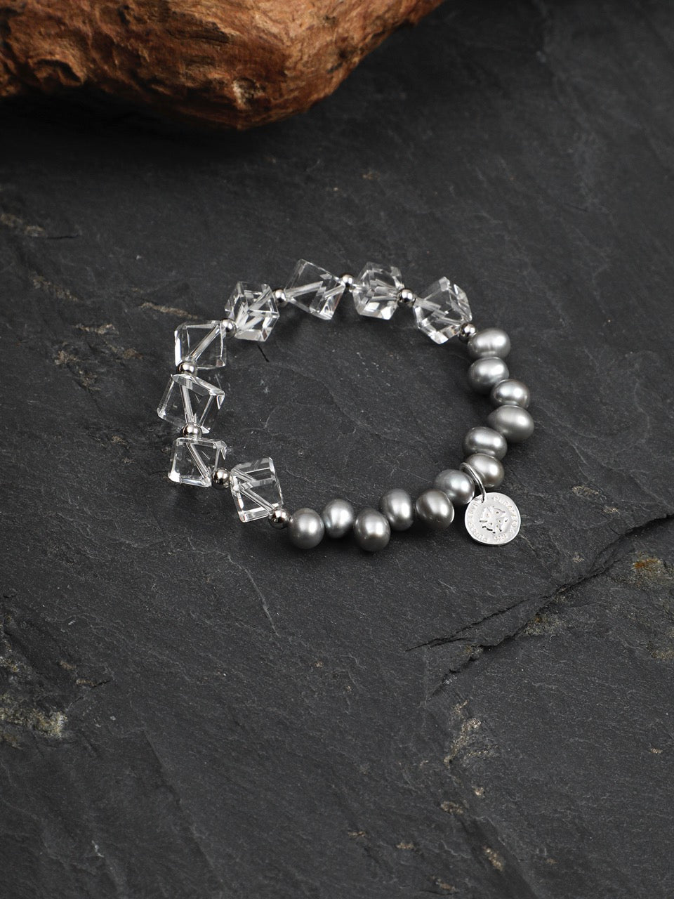 GLAZED PRISM Rhombus Crystal & Shell Bracelet — SITU mineral jewelry detail