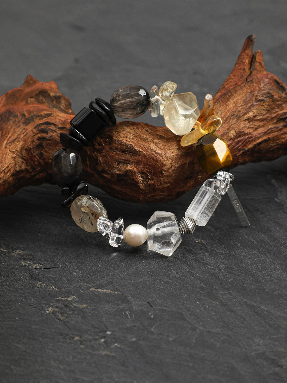 ONYX ROCK Black Onyx & Rutilated Quartz Bracelet — SITU mineral jewelry detail