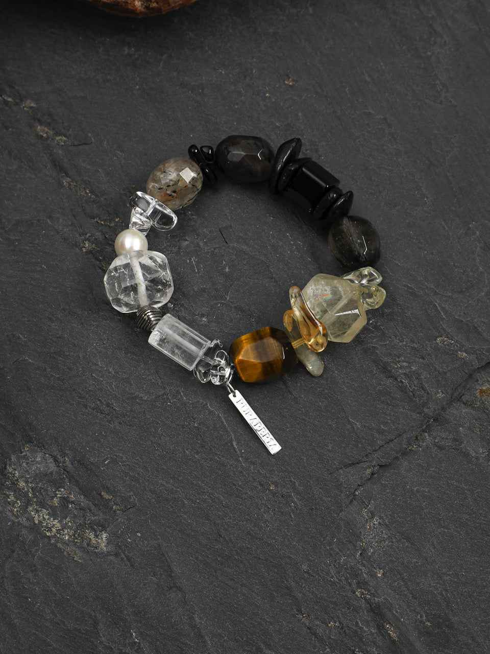 ONYX ROCK Black Onyx & Rutilated Quartz Bracelet — SITU mineral jewelry detail