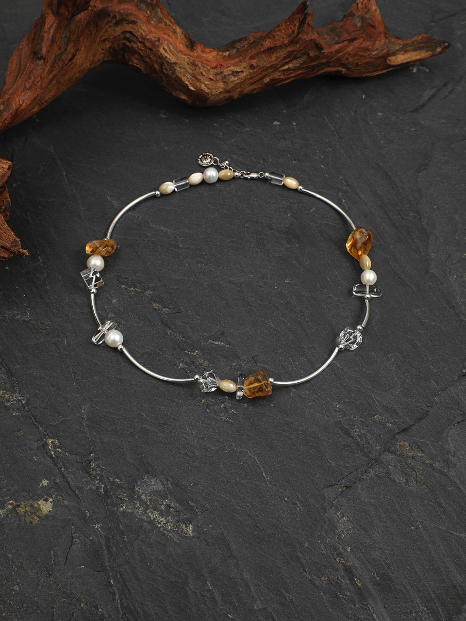 AMBER VINE Citrine & Quartz Necklace — SITU mineral jewelry detail