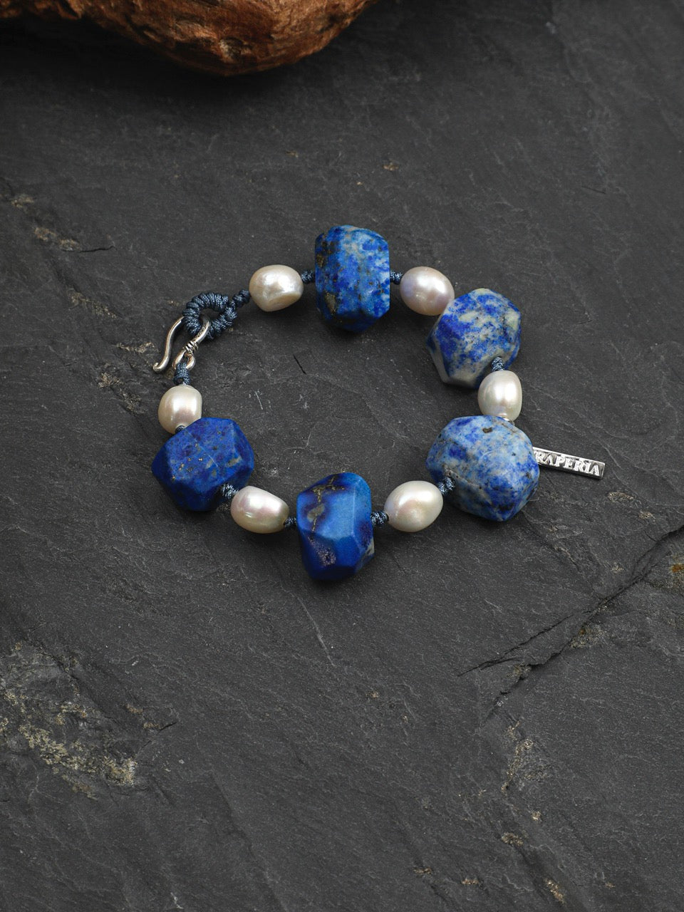 DEEP AZURE Lapis & Pearl Bracelet — SITU mineral jewelry detail