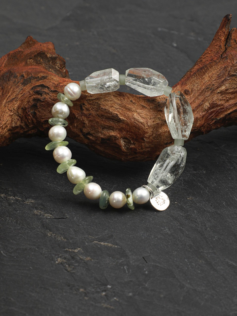 LEMON VINE Green Quartz & Prehnite Bracelet — SITU mineral jewelry detail