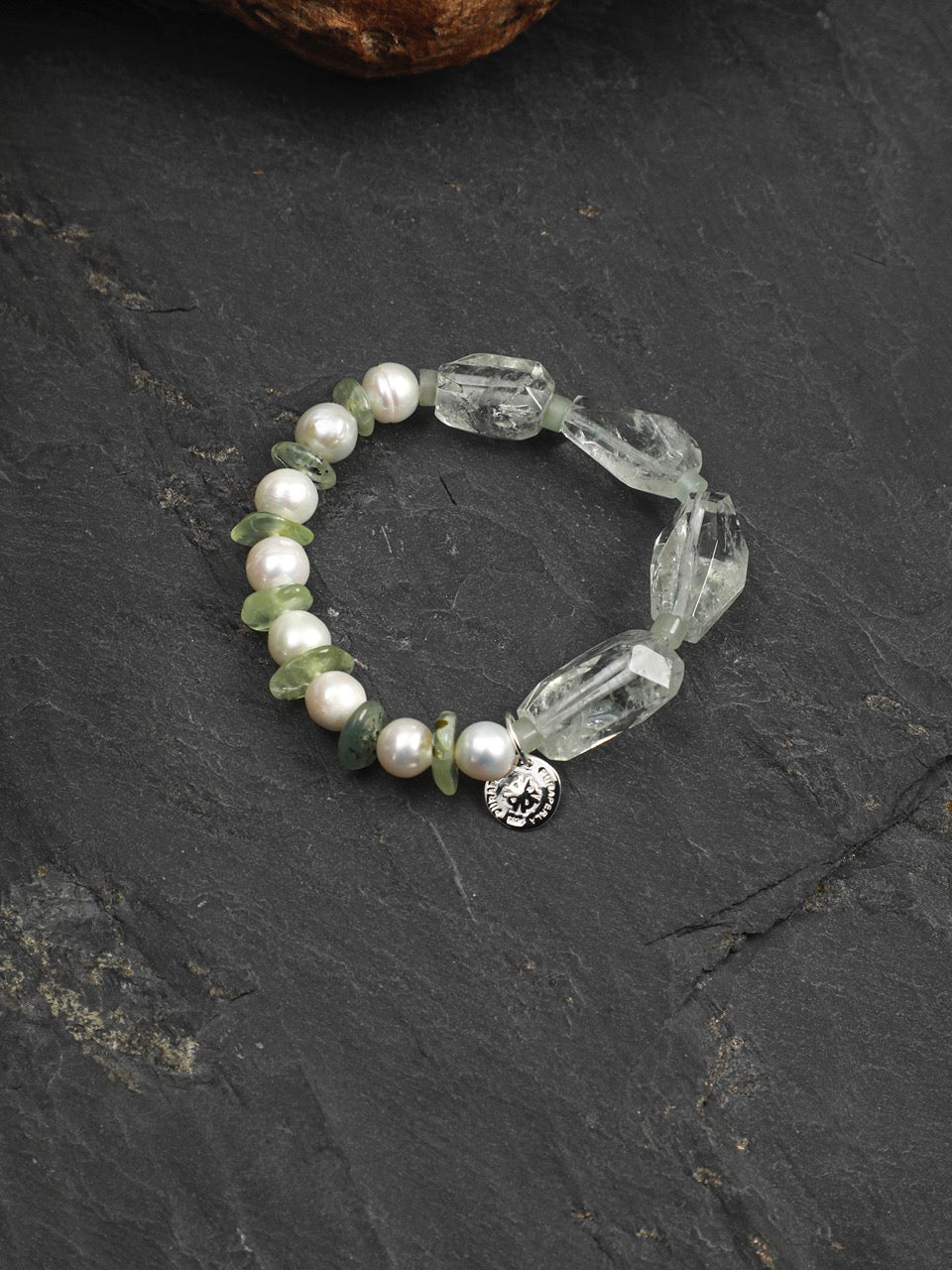 LEMON VINE Green Quartz & Prehnite Bracelet — SITU mineral jewelry detail