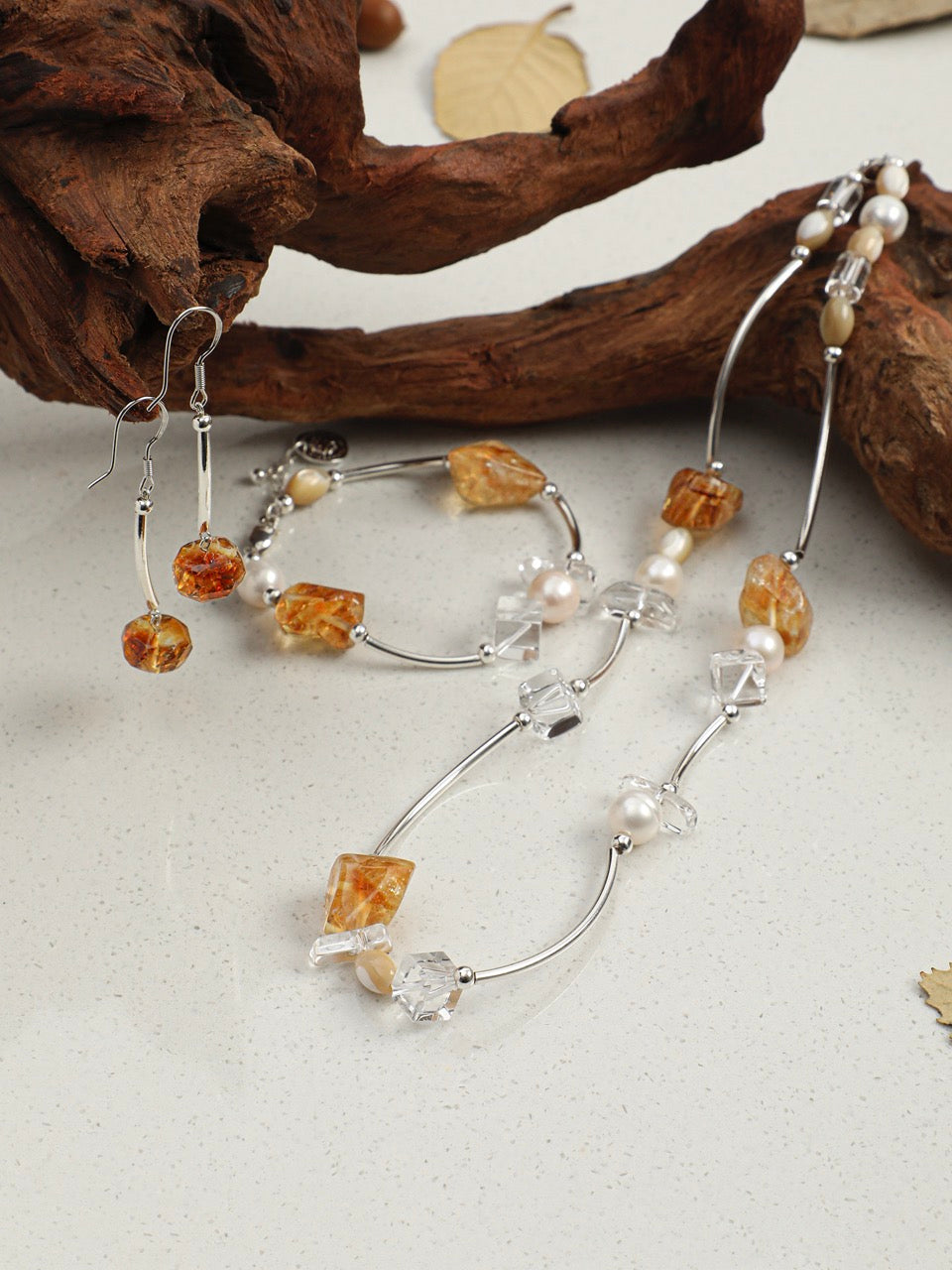 AMBER VINE Citrine & Quartz Necklace — SITU mineral jewelry detail