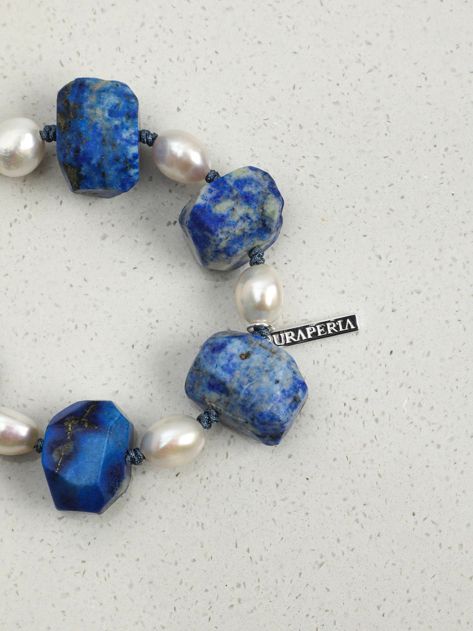 DEEP AZURE Lapis & Pearl Bracelet — SITU mineral jewelry detail