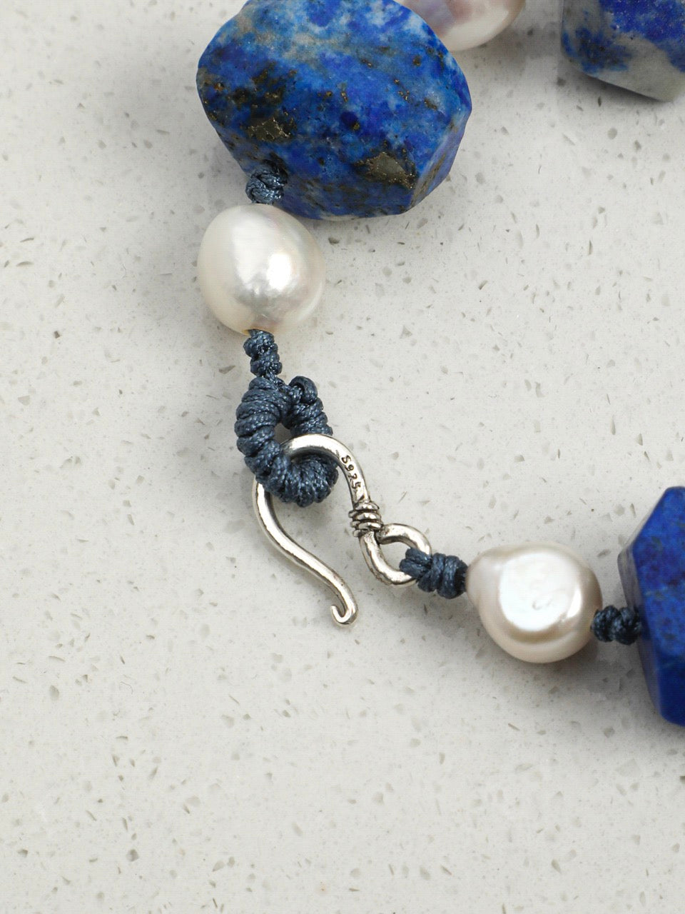 DEEP AZURE Lapis & Pearl Bracelet — SITU mineral jewelry detail