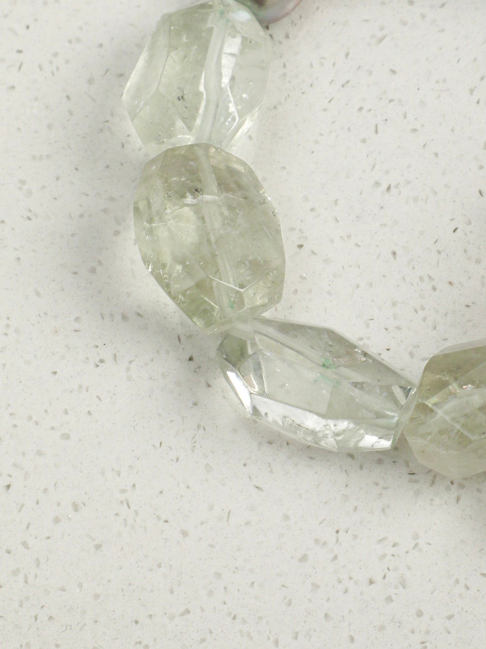 GHOST VINE Green Quartz & Grey Pearl Bracelet — SITU mineral jewelry detail