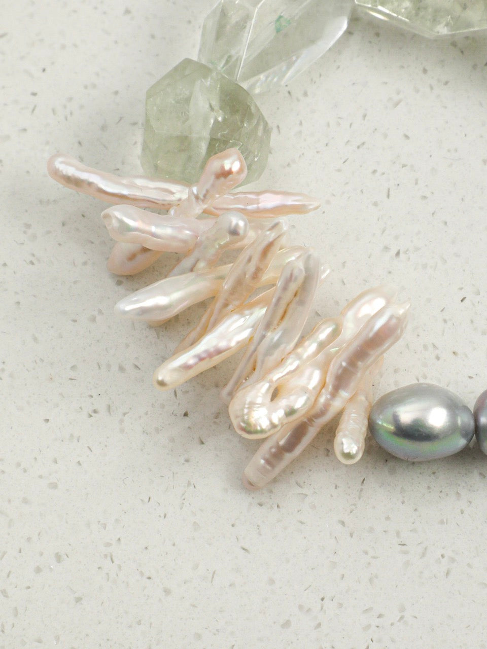 GHOST VINE · Green Quartz & Grey Pearl Bracelet