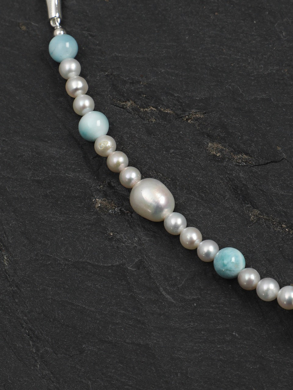 CYAN RIVER Larimar & Crystal Necklace — SITU mineral jewelry detail